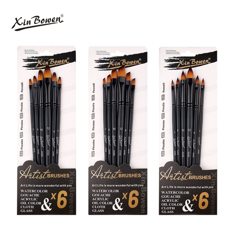 6 Pcs Wood Handle Paintbrushes Set Pure Black Type (3)