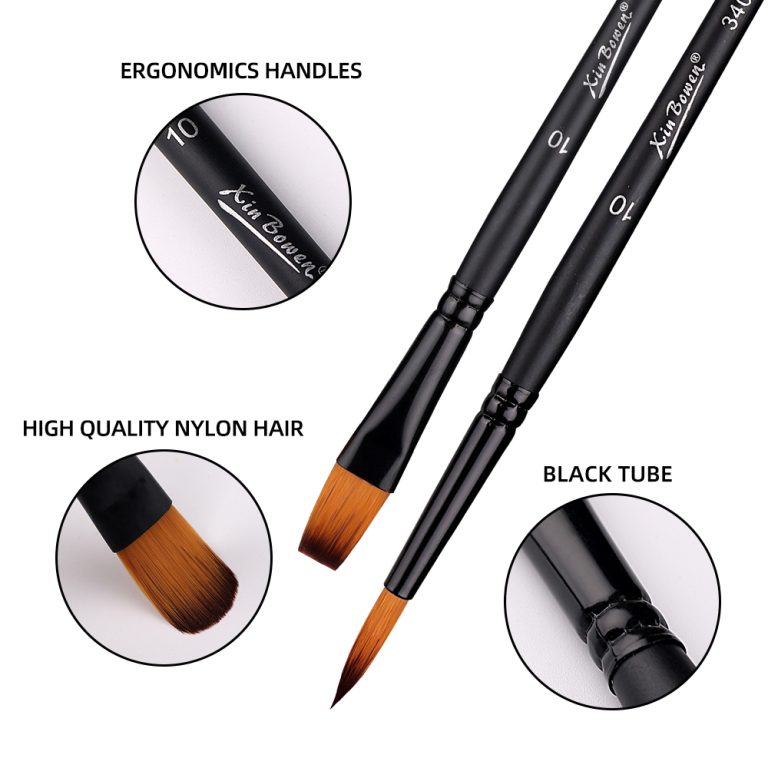 6 Pcs Wood Handle Paintbrushes Set Pure Black Type (4)