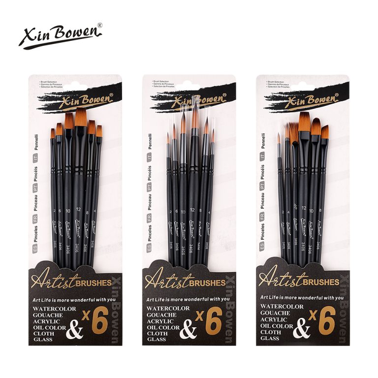 6 Pcs Wood Handle Paintbrushes Set Pure Black Type