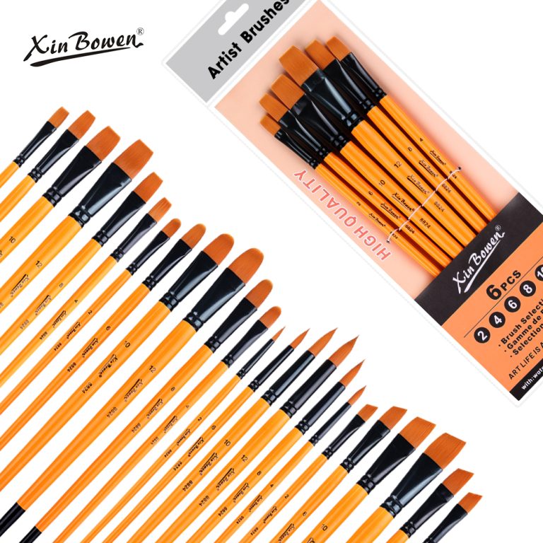 Acrylic Paint Painting Nylon Brush 6 Size Paintbrushes Set Orange