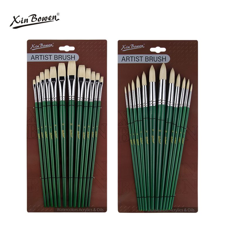 Natural Quality Hog Hair Paintbrushes Set Art Brush Emerald Green