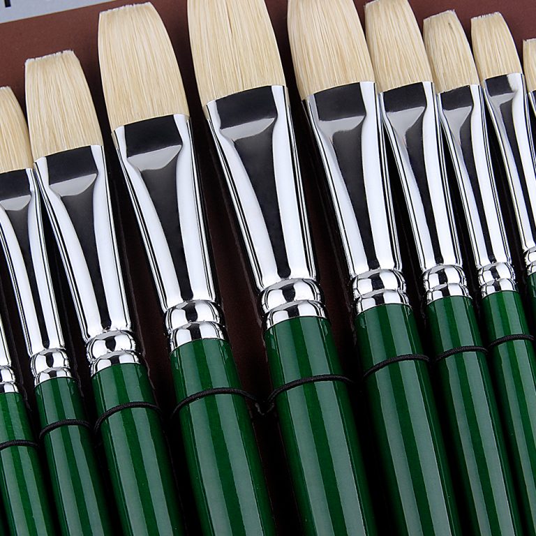 Natural Quality Hog Hair Paintbrushes Set Art Brush Emerald Green ferrule