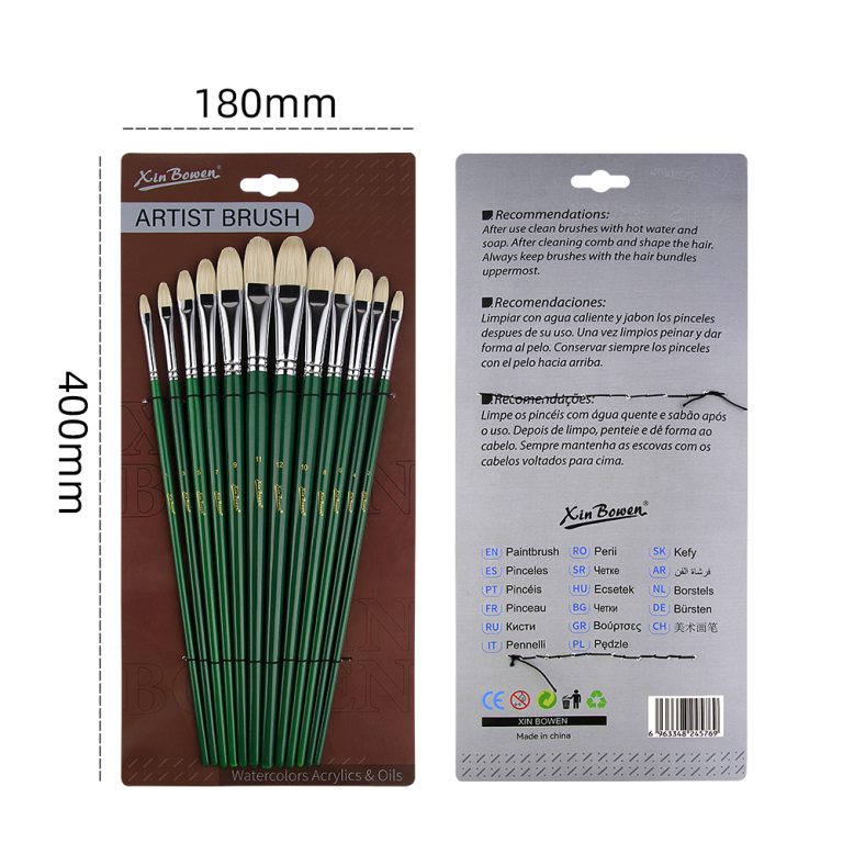 Natural Quality Hog Hair Paintbrushes Set Art Brush Emerald Green package size and filbert type