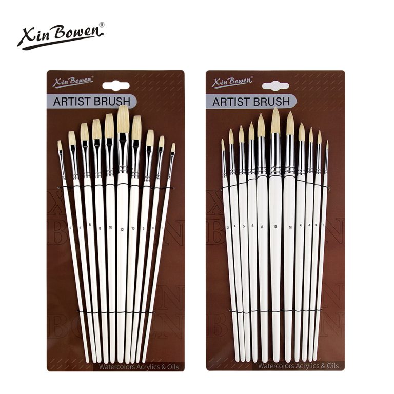 Pearl white hog hair paintbrushes set for oil painting